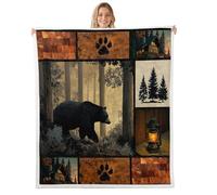 Manfei Couverture de cabane pour grand lit - Ours de la jungle - Couverture de lit pour enfants, adolescents et adultes - Style rustique rétro - Patchwork - Couverture polaire pour lit et canapé