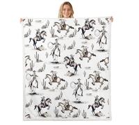 Manfei Couverture de cowboy occidentale, couverture en flanelle style croquis vintage pour garçons - Couverture ferme à motif cactus du désert pour lit, canapé, blanc et marron - Taille bébé (76,2 x