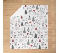 Manfei Couverture de Noël en flanelle pour enfants, élan, cerf, pin, flocon de neige, cabane de Noël, festival d'hiver pour filles et garçons, couverture pelucheuse blanche et grise, pour lit simple