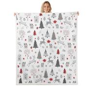 Manfei Couverture de Noël pour enfants, élan, cerf, pin, flocon de neige, cabane de Noël, festival d'hiver pour filles et garçons, couverture pelucheuse blanche et grise, pour lit simple (152,4 x