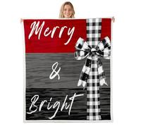 Manfei Couverture de Noël pour enfants, nœud papillon Merry and Bright - Joli nœud géométrique patchwork - Décoration de canapé pour filles et garçons - Couverture pelucheuse noire et grise, grand lit