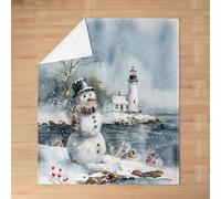 Manfei Couverture d'hiver en flanelle pour enfants, phare, bonhomme de neige, plage, flocon de neige, ferme, poinsettia, décoration de canapé pour filles et garçons, gris bleu, 101,6 x 127 cm
