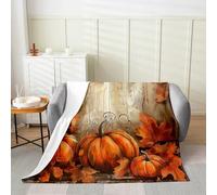 Manfei Couverture en flanelle avec motif de citrouilles mignonnes et feuilles d'érable - Jeté confortable pour lit, canapé, sofa, décoration de chambre d'enfant, garçons et filles (101,6 x 127 cm)