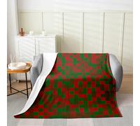 Manfei Couverture en flanelle de style mineur - Vert, rouge et marron - Motif géométrique moderne - Pour lit, canapé, décoration de chambre d'enfant - Douce et respirante - 228,6 x 228,6 cm