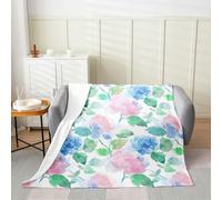 Manfei Couverture en flanelle douce et respirante à motif floral aquarelle et feuilles vertes pour lit, canapé, chambre d'enfant, garçons et filles, 228,6 x 228,6 cm