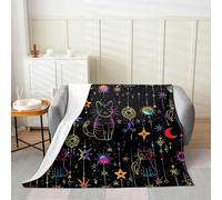 Manfei Couverture en flanelle douce et respirante avec motif chat de dessin animé et galaxie étoilée, style ethnique bohème pour lit, canapé, décoration de chambre d'enfant, garçons et filles, 101,6 x