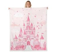 Manfei Couverture en flanelle motif château de rêve, note de musique, couverture sur le thème des contes de fées, décoration rose, 228,6 x 228,6 cm