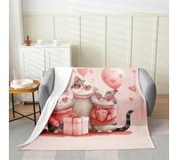 Manfei Couverture en flanelle pour la Saint-Valentin avec motif de chats adorables pour enfants, filles et femmes, motif chaton mignon, cœur rose, ballon pour canapé, chambre à coucher, grand lit