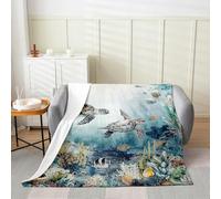 Manfei Couverture en flanelle sur le thème des animaux marins et tortue de mer et poisson - Jeté confortable pour lit, canapé, décoration de chambre d'enfant, garçons et filles, douce et respirante