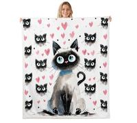 Manfei Couverture en polaire à imprimé chat mignon kawaii et cœurs roses pour lit, canapé, décoration de chambre d'enfant, garçons et filles, douce et respirante (127 x 152,4 cm)