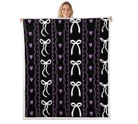 Manfei Couverture en polaire avec nœuds mignons et cœurs rose doux et respirant pour lit, canapé, chambre d'enfant, garçons et filles, douce et respirante (152,4 x 203,2 cm)