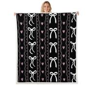 Manfei Couverture en polaire avec nœuds mignons et cœurs rose doux et respirant pour lit, canapé, chambre d'enfant, garçons et filles, douce et respirante (76,2 x 101,6 cm)