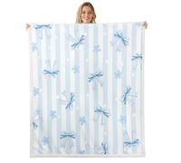 Manfei Couverture en polaire douce et respirante avec nœuds mignons et fleurs bleues à rayures aquarelles pour lit, canapé, décoration de chambre d'enfant, garçons et filles, 76,2 x 101,6 cm