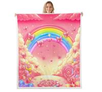 Manfei Couverture en polaire douce et respirante pour lit, canapé, chambre d'enfant, garçons et filles, motif dessin animé, papillon rose, cœurs bonbon, nuages et fleurs (152,4 x 203,2 cm)