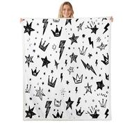 Manfei Couverture en polaire douce et respirante pour lit, canapé, sofa, décoration de chambre d'enfant, garçons et filles, 101,6 x 127 cm, noir et blanc