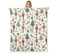 Manfei Couverture en polaire motif casse-noisette avec nœud, cerf, sapin de Noël pour enfants, filles, garçons, adultes, soldats et rois - Décoration de Noël pour chaise, canapé, lit - 101,6 x 127 cm