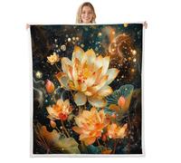 Manfei Couverture en polaire motif lotus doré avec plantes d'été, couverture douce et respirante pour lit, canapé, décoration de chambre d'enfant, garçons et filles, 101,6 x 127 cm