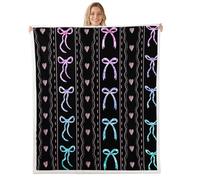 Manfei Couverture en polaire romantique avec nœud mignon et cœurs - Thème de la Saint-Valentin - Pour lit, canapé, chambre d'enfant, garçons et filles - Douce et respirante (76,2 x 101,6 cm)