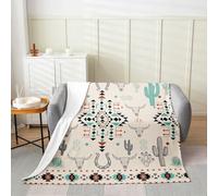 Manfei Couverture occidentale en flanelle rustique, tribale, géométrique, cactus, taureau, crâne, aztèque, jeté confortable pour lit, canapé, décoration de chambre d'enfant, garçons et filles, douce