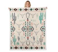 Manfei Couverture occidentale rustique, tribale, géométrique, cactus, taureau, crâne, aztèque, jeté confortable pour lit, canapé, décoration de chambre d'enfant, garçons et filles, doux et respirant