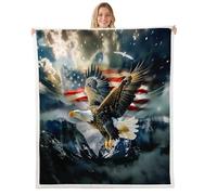 Manfei Couverture polaire 3D avec motif d'éclair en forme d'aigle à tête blanche, couverture de lit en flanelle super douce pour adultes et adolescents, bleu, rouge, blanc, 101,6 x 127 cm