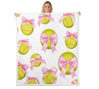 Manfei Couverture polaire à imprimé de balle molle mignonne avec nœud papillon rose pour enfants, filles, garçons et adultes - Couverture décorative pour fauteuil, canapé, lit, 152,4 x 203,2 cm