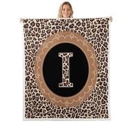 Manfei Couverture polaire à imprimé léopard et lettre I marron guépard animaux sauvages pour lit, canapé, décoration de chambre d'enfants, garçons et filles, douce et respirante (152,4 x 203,2 cm)