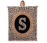 Manfei Couverture polaire à imprimé léopard et lettre S marron guépard animaux sauvages pour lit, canapé, décoration de chambre d'enfant, garçons et filles, douce et respirante (76,2 x 101,6 cm)
