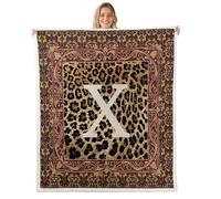 Manfei Couverture polaire à imprimé léopard, lettre X à monogramme pour décoration de chambre à coucher, texture peau d'animal sauvage, couverture super douce pour canapé, pour toutes les saisons