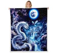 Manfei Couverture polaire à thème dragon chinois sur le thème des animaux mythologiques rose et bleu marine, jeté confortable pour lit, canapé, décoration de chambre d'enfant, garçons et filles, doux
