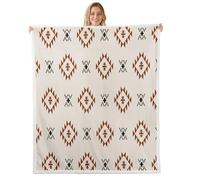 Manfei Couverture polaire de style aztèque bohème - Couverture de lit ethnique rustique pour adultes et adolescents - Décoration de chambre tribale occidentale - Couverture en flanelle super douce