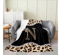 Manfei Couverture polaire en flanelle avec lettre initiale N, imprimé léopard, couverture de lit super douce pour lit, canapé, motif guépard africain, ensemble de literie tendance pour décoration de