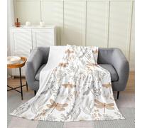 Manfei Couverture polaire en flanelle avec motif libellule et feuilles naturelles, pour enfants, filles, garçons, adultes, animaux sauvages, plantes - Couverture pelucheuse rustique bohème pour chaise