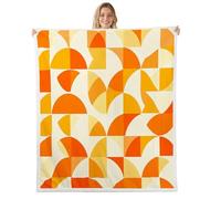 Manfei Couverture polaire orange du milieu du siècle moderne abstrait géométrique imprimé en demi-cercle confortable pour lit, canapé, décoration de chambre d'enfant, garçons et filles, douce et