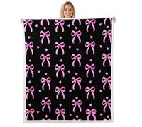 Manfei Couverture polaire super douce avec nœuds en dessin animé, nœud en 3D et cœurs pour lit, canapé, style romantique féminin, noir et rose, pour décoration de chambre à coucher, lit jumeau, 152,4