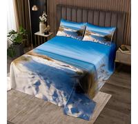 Manfei Couvre-lit 3D pour enfants motif bord de mer pour lit simple, ensemble de couvre-lit de sable océan, décoration de chambre de filles et de garçons, couvre-lit matelassé sur le thème de l'océan