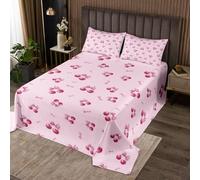 Manfei Couvre-lit avec nœud papillon de dessin animé pour enfants, lit double, motif cerise, couvre-lit rêveur pour fille, garçon, coquette esthétique, princesse preppy, couvre-lit matelassé, rose, 2