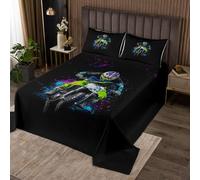 Manfei Couvre-lit matelassé pour enfants motif motocross et moto tout-terrain, sports extrêmes, décoration de chambre de filles et de garçons, motif véhicules à moteur de course, noir, 2 taies