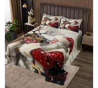 Manfei Couvre-lit Merry Christmas pour enfants, pour lit simple, motif Père Noël, élan, cerf, décoration de chambre de filles et de garçons, couvre-lit matelassé d'hiver, couvre-lit matelassé, marron