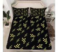 Manfei Drap-housse Lightning pour très grand lit (sans plat), parure de lit 3 pièces, jaune fluo, décoration de chambre de filles, garçons, femmes, draps de lit à poches profondes sur le thème des