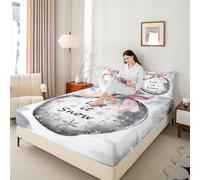 Manfei Drap-housse Merry Christmas pour enfants avec flocon de neige, pin, décoration de chambre de campagne, nœud « Happy New Year », draps de lit noirs et blancs, 2 taies d'oreiller (sans plat)