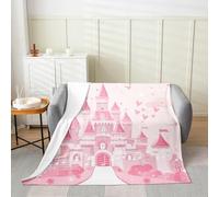 Manfei Dreamy Castle Couverture pelucheuse douce, chaude et légère pour enfants, motif note de musique et amour - Couverture polaire sur le thème des contes de fées pour canapé ou lit - Rose - 127 x