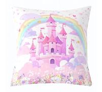 Manfei Dreamy Castle Housse de coussin motif château de rêve, motif princesse arc-en-ciel et fleurs, 61 x 61 cm, pour adultes et adolescents, taie d'oreiller sur le thème des contes de fées pour