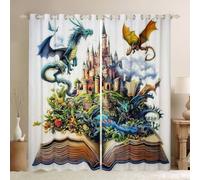Manfei Dreamy Castle Lot de 2 rideaux de fenêtre motif dragon occidental pour décoration de chambre d'enfants garçons et filles 167 x 228 cm