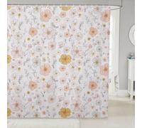 Manfei Ensemble de rideau de douche à motif floral aquarelle avec 12 crochets, rideau de salle de bain pour enfants, adolescents et adultes, tissu imperméable motif marguerites, rose clair, bleu clair
