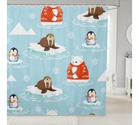 Manfei Ensemble de rideau de douche avec affiche d'ours polaire, pingouin mignon, pour enfants, garçons, adolescents, animaux sauvages, tissus imperméables pour l'hiver, flocon de neige, décoration de
