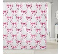 Manfei Ensemble de rideau de douche avec nœud rose, rideau de salle de bain pour enfants, adolescents et adultes, tissu imperméable, décoration de salle de bain de style princesse avec 12 crochets