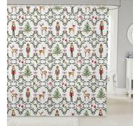 Manfei Ensemble de rideau de douche de Noël avec 12 crochets, motif cerf de Noël, pour enfants, adolescents, adultes, soldats et rois - Tissu imperméable - Décoration de salle de bain - 182,9 x 213,4