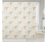 Manfei Ensemble de rideau de douche montgolfière avec 12 crochets, rideau de salle de bain motif dessin animé, soleil et nuage, tissus imperméables jaune clair, bleu clair, décoration de salle de bain