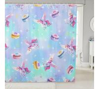 Manfei Ensemble de rideau de douche motif licornes, macarons et nœud papillon avec 12 crochets, pour enfants, garçons, adolescents, tissus imperméables imprimés étoiles colorées, décoration de